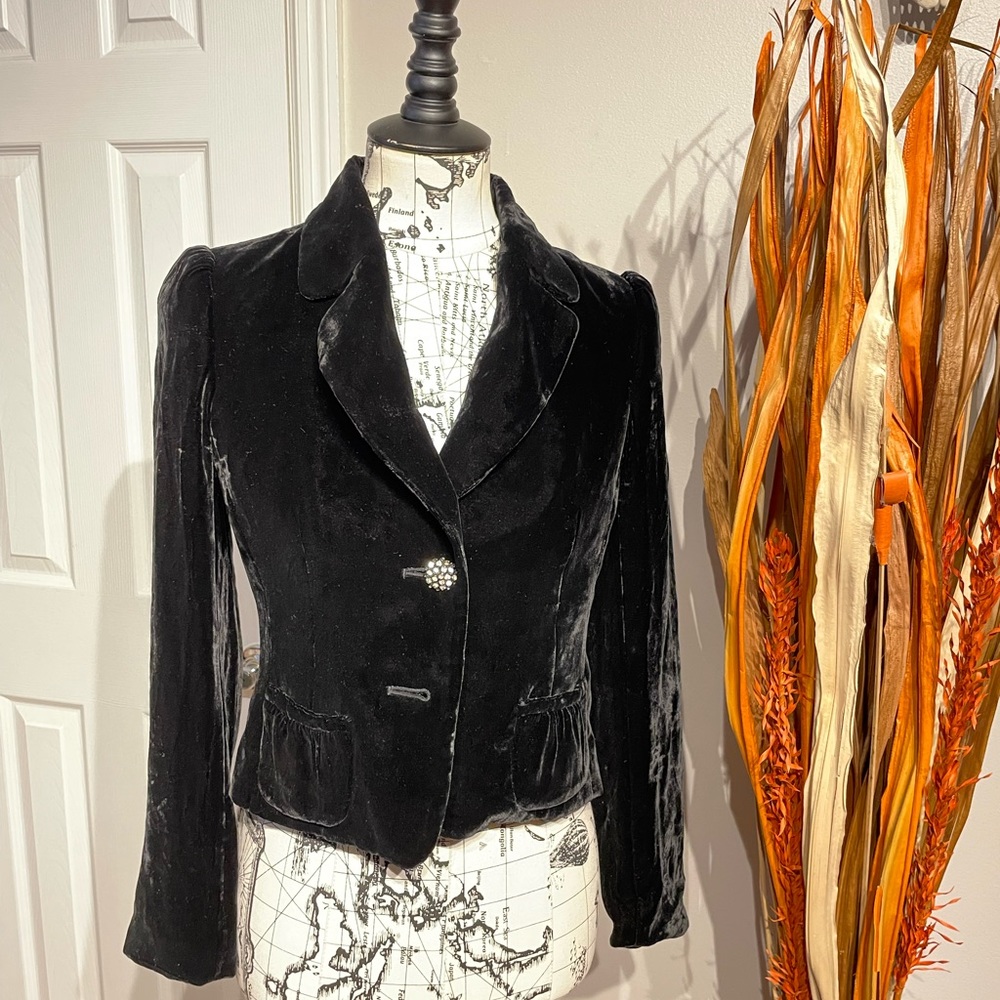 Caslon Silk Velvet Vintage y2k Flare Blazer 2-eye Crystal velour  goth Work crop